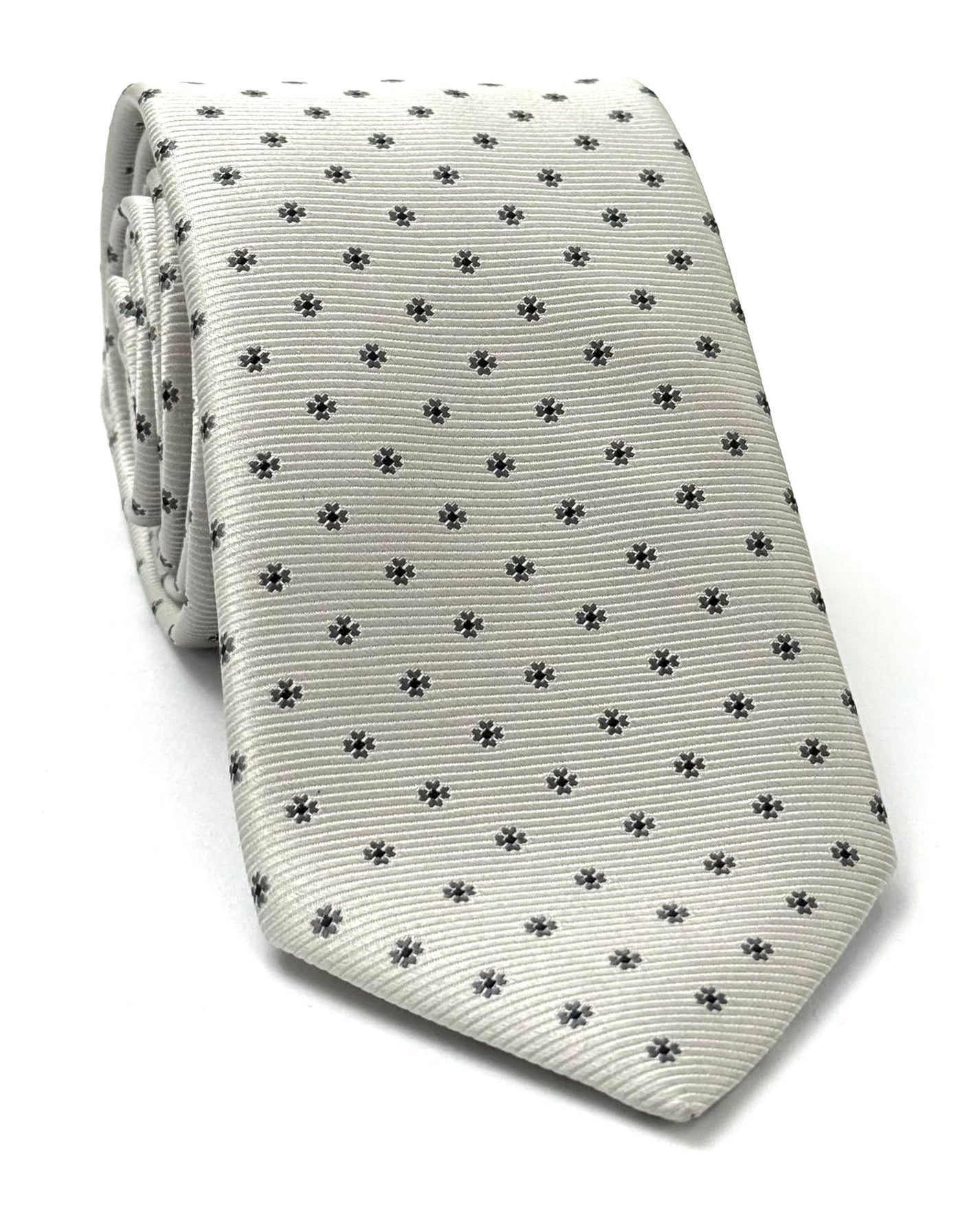 Light Gray, Charcoal Gray On Off White Formal/Wedding Silk Tie WDT-1