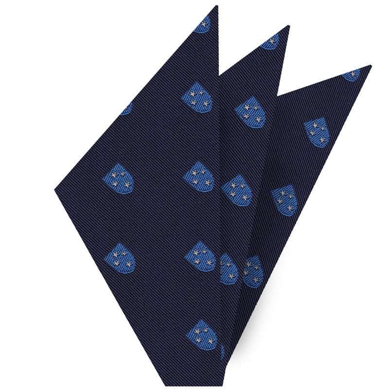 {[en]:White & Blue on Dark Navy Blue Americal Division Silk Pocket Square