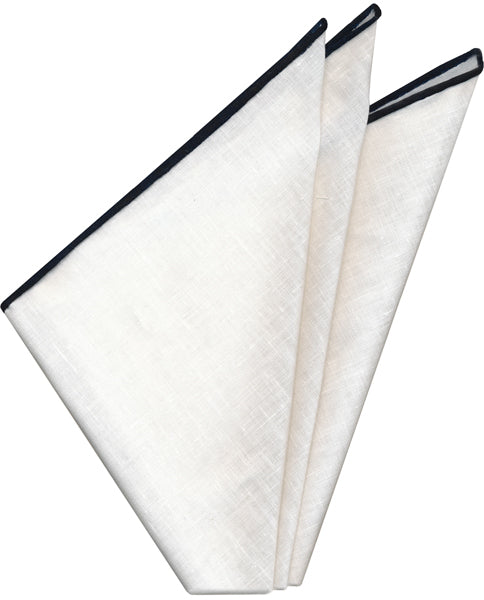 White Linen With Black Contrast Edges Pocket Square