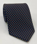 Sky Blue, Gold & Red on Midnight Blue Macclesfield Print Silk Tie MCT-392