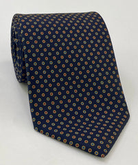 Sky Blue, Gold & Red on Midnight Blue Macclesfield Print Silk Tie MCT-392