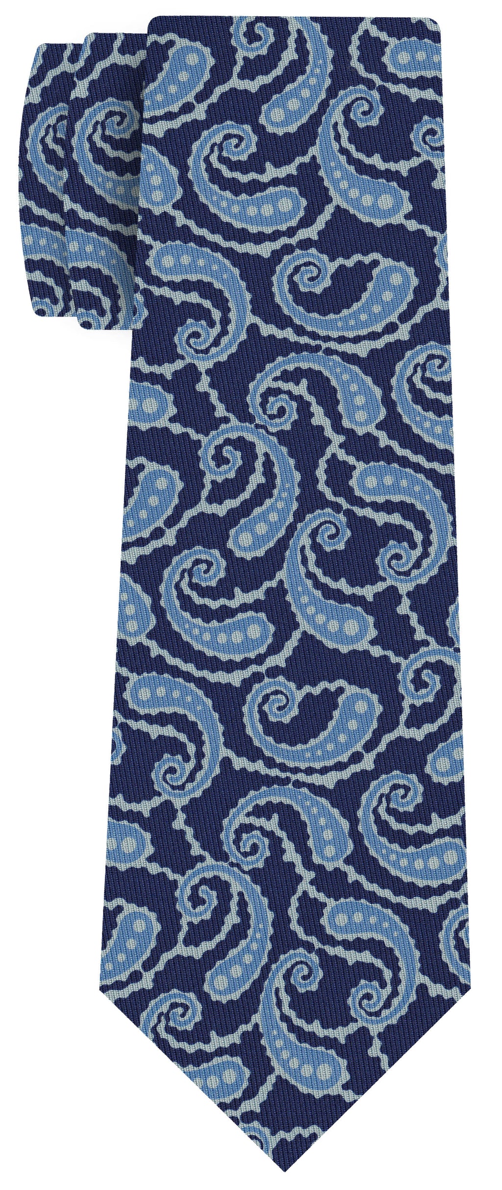 {[en]:Light Blue & Sky Blue on Navy Blue Macclesfield Print Pattern Silk Pocket Square
