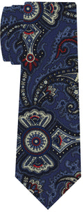 {[en]:Off-White, Red, Light Blue & Midnight Blue on Purple Blue Macclesfield Printed Silk Tie