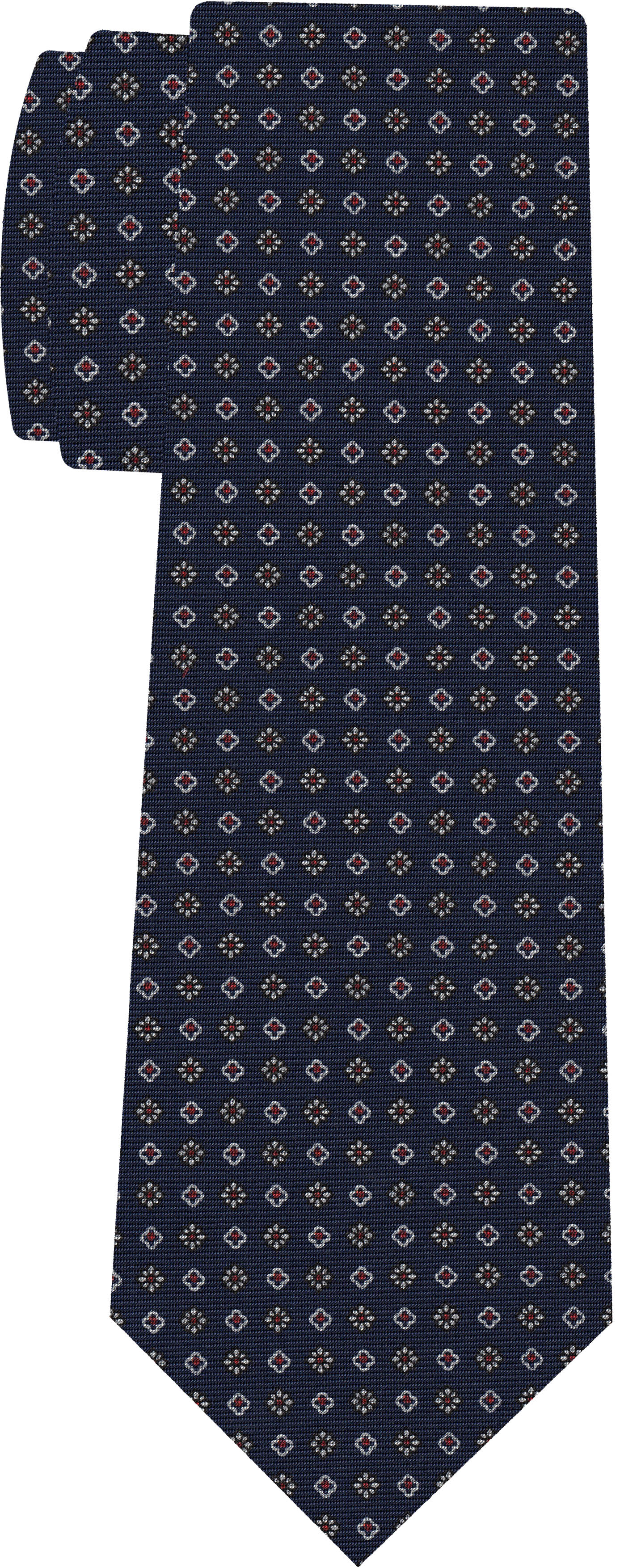 {[en]:White & Red on Navy Blue Macclesfield Printed Silk Tie