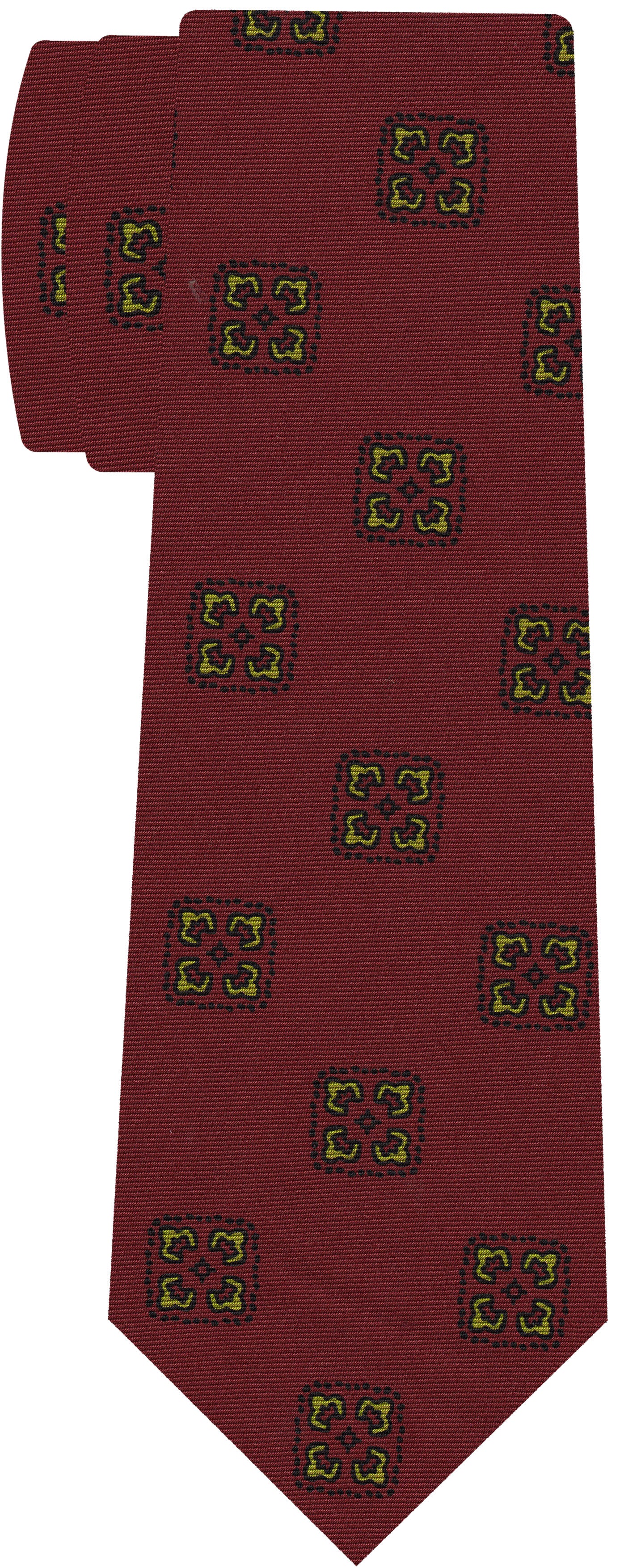 Lime Green & Black on Red Macclesfield Printed Silk Pocket Square MCP-570