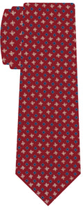 Sky Blue, Blue & Off-White on Red Macclesfield Printed Silk Tie MCT-577