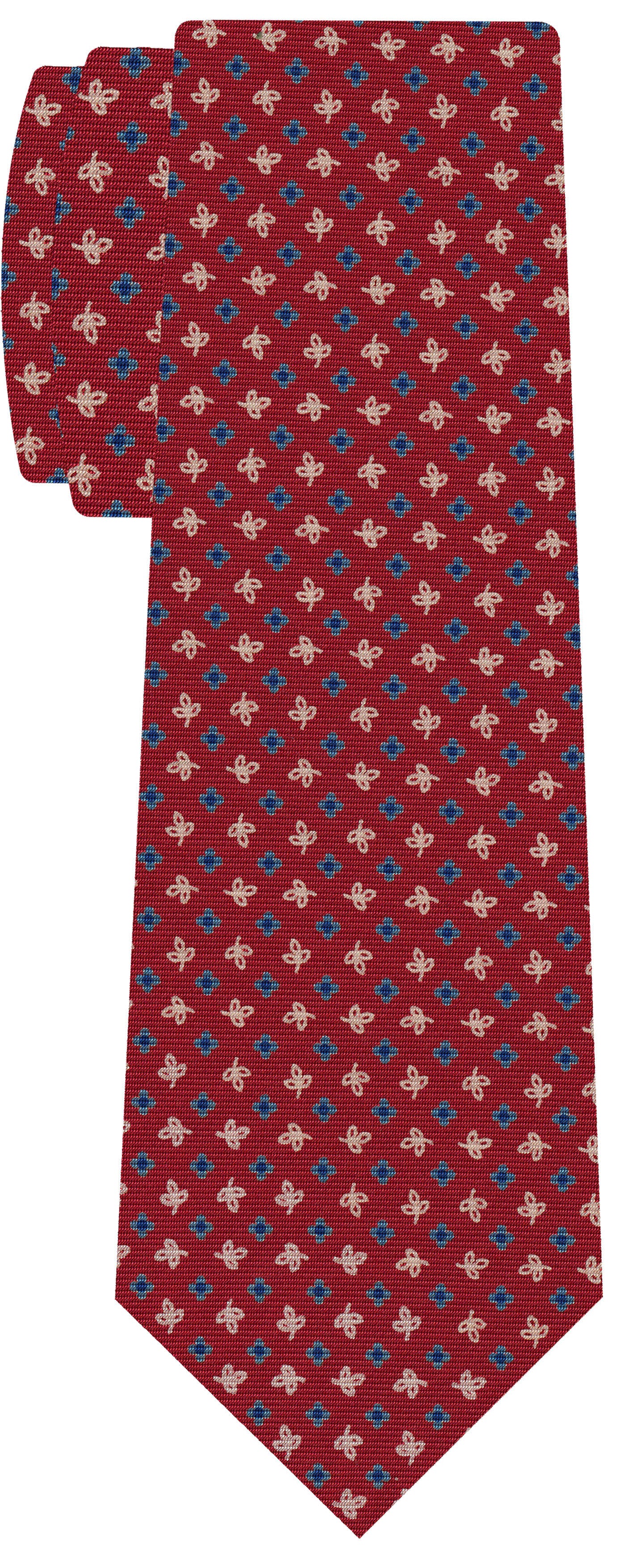 Sky Blue, Blue & Off-White on Red Macclesfield Printed Silk Tie #MCT-577