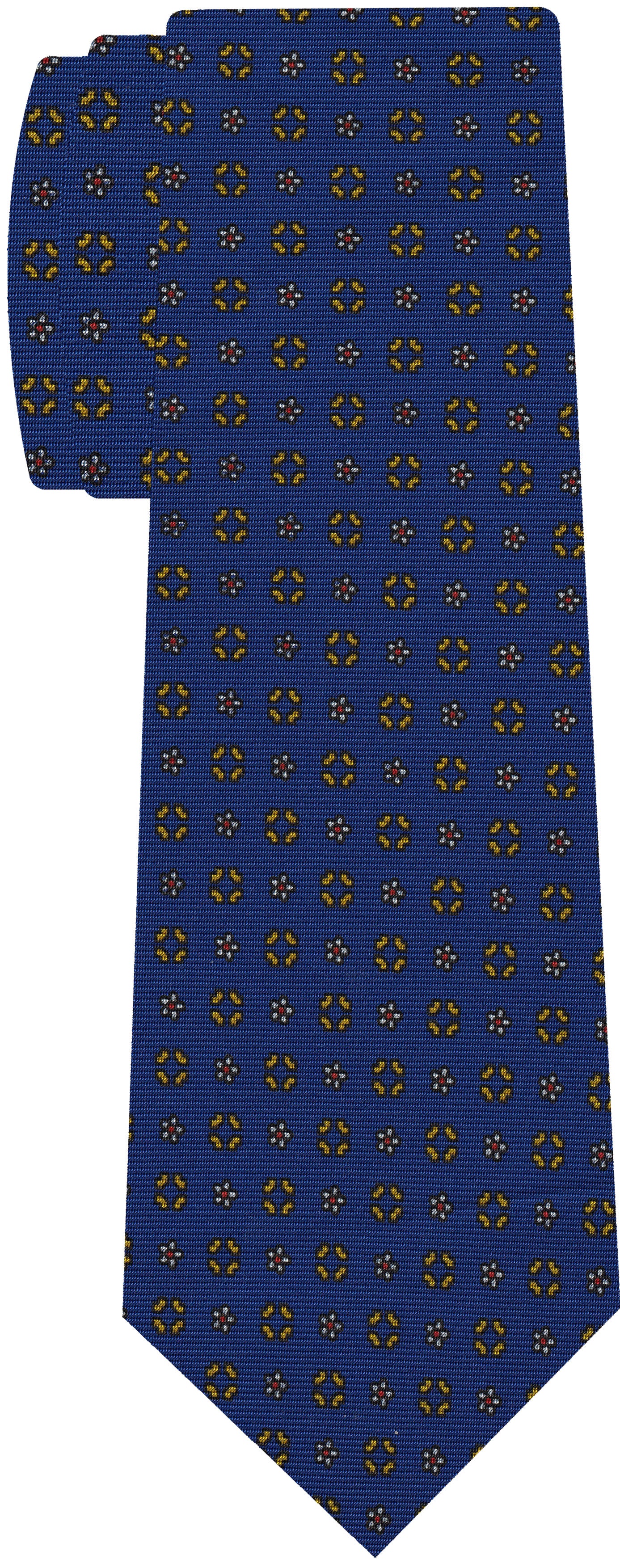 Yellow Gold, White & Red on Blue Macclesfield Printed Silk Tie #MCT-583