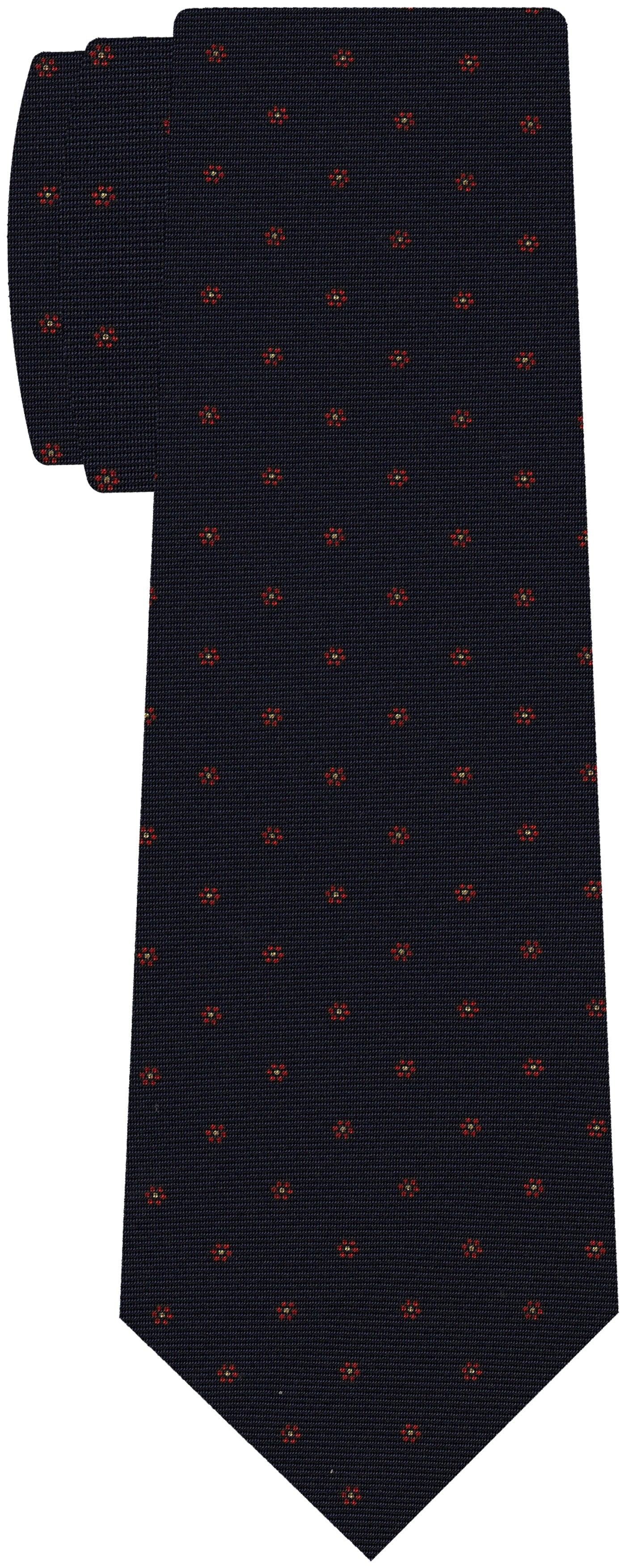 Red & Off-White on Midnight Blue Macclesfield Printed Silk Tie MCT-584