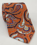 淺藍、藏青與焦橙 Macclesfield 印花絲質領帶 MCT-740