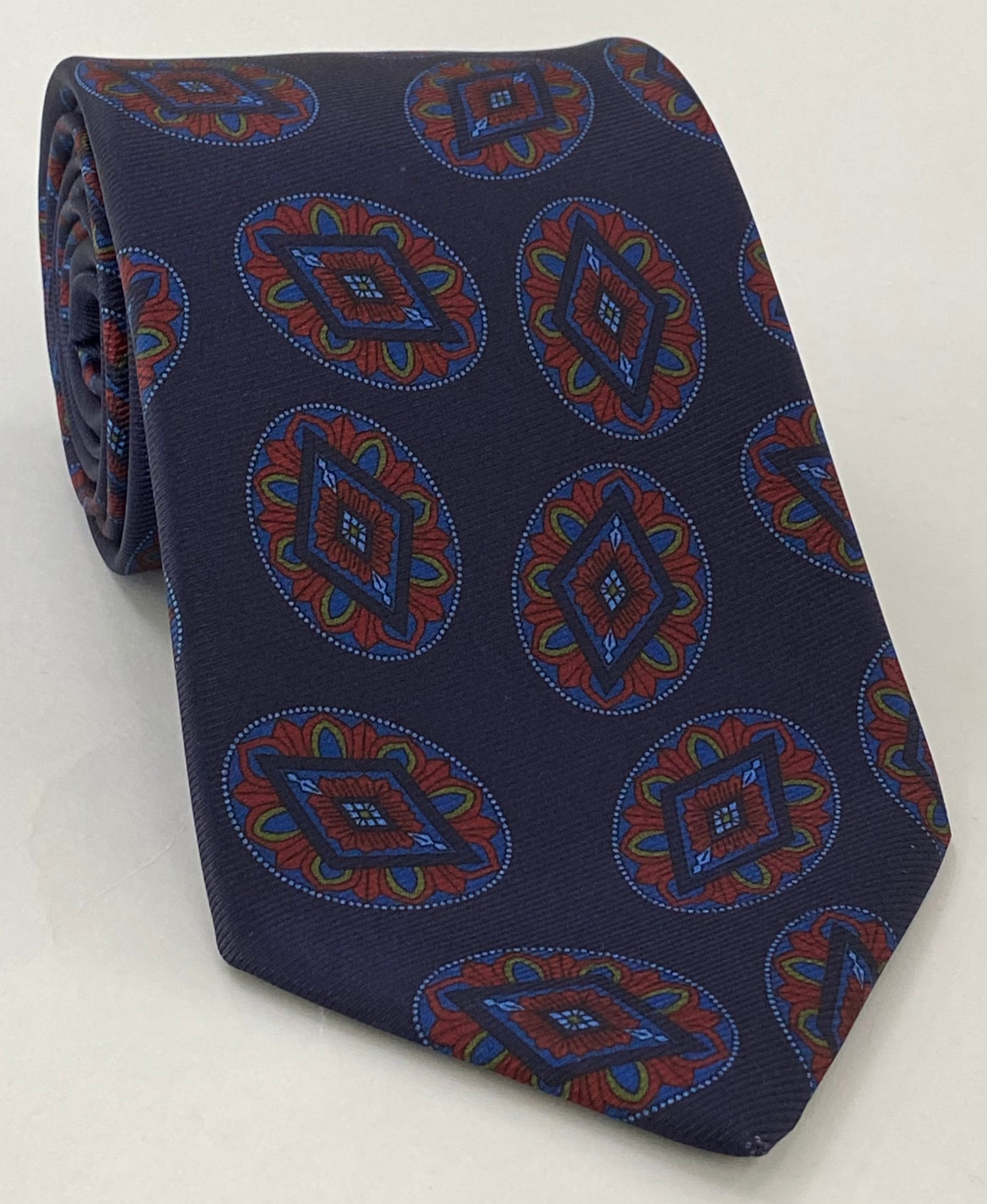 Maroon on Navy Macclesfield Printed Silk Tie MCT-746