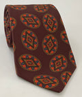 Orange on Maroon Macclesfield Printed Silk Tie MCT-748