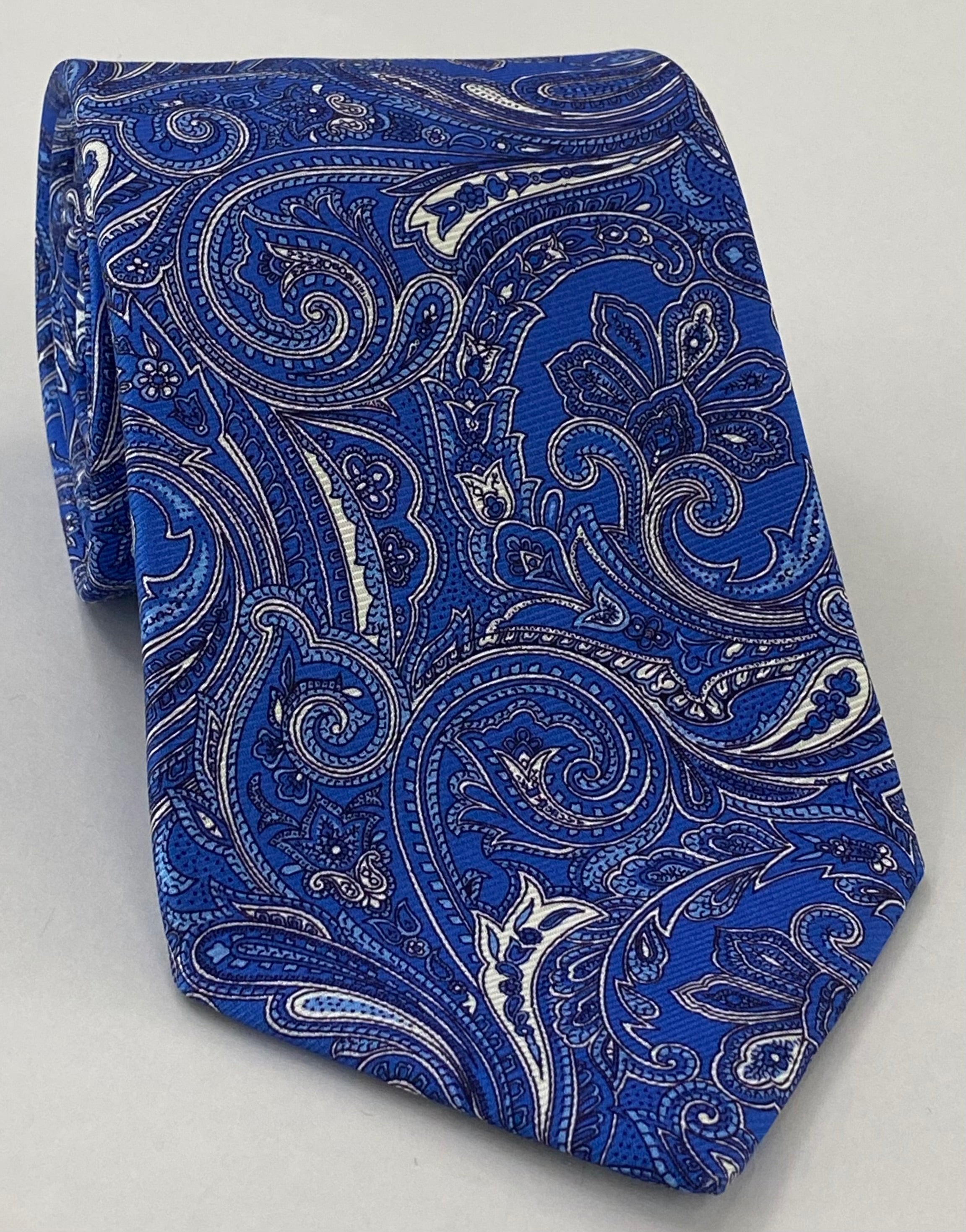 藏青、白色及淺藍色藍底 Macclesfield 印花絲質領帶 MCT-753