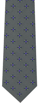 {[en]:Navy, Purple & Corn Yellow Flower On Charcoal Gray - Silk Tie