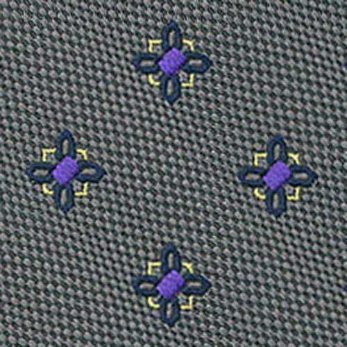 {[en]:Navy, Purple & Corn Yellow Flower On Charcoal Gray - Silk Tie
