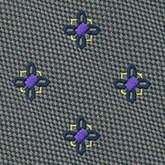 {[en]:Navy, Purple & Corn Yellow Flower On Charcoal Gray - Silk Tie