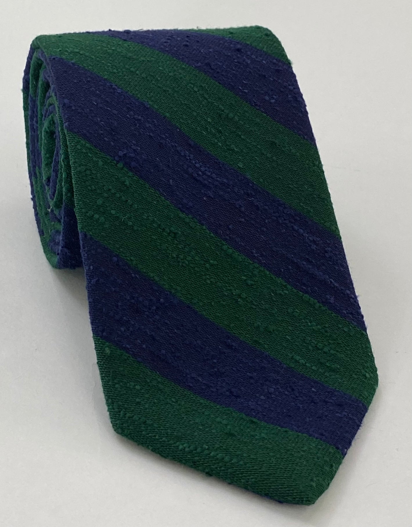 フォレストグリーン＆ネイビーブルー シャンタン ワイドストライプ シルクタイ SHBST-2