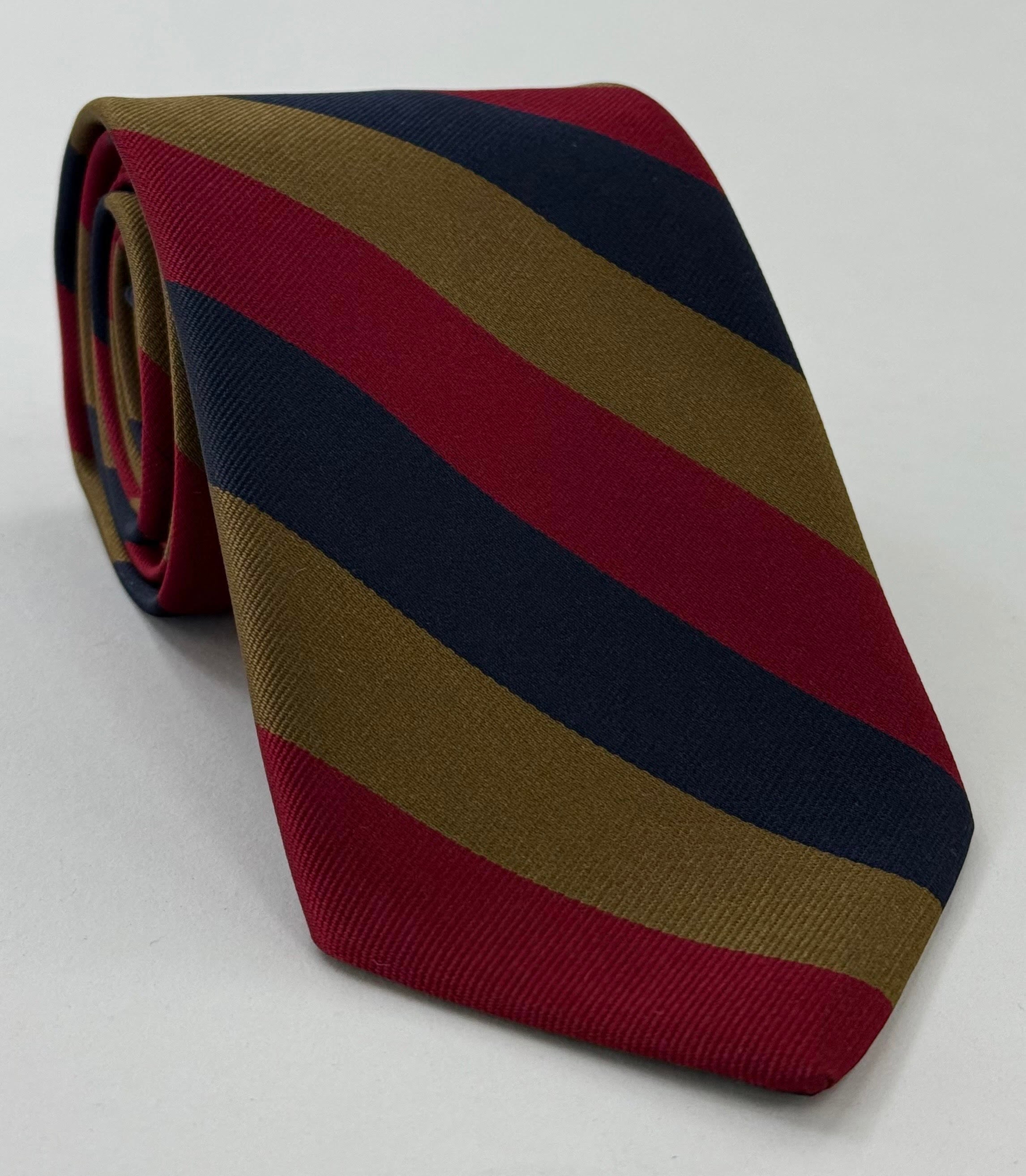 ロイヤルスコッツストライプシルクタイ RGT-11 ダークレッド＆キャメル ダークネイビーブルー地