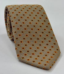 Yellow Gold, Gold, Golden-Brown & White Flower Silk Tie FT-18