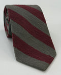Burgundy & Charcoal Gray Shantung Wide Stripe Silk Tie SHBST-6