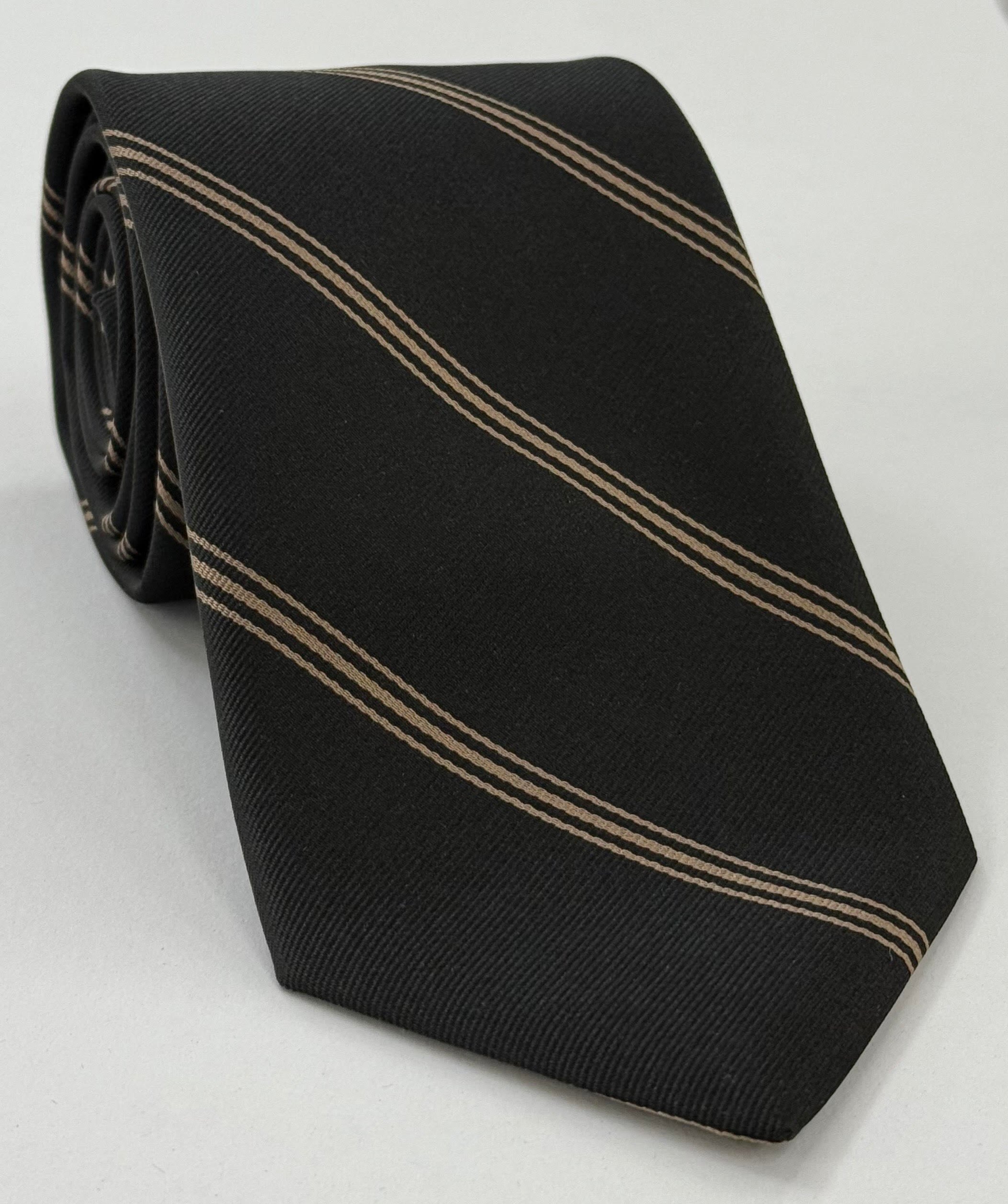 Grays Inn ストライプ シルクタイ UKL-2 ライトチョコレート×ブラック - 3つ折りのみ