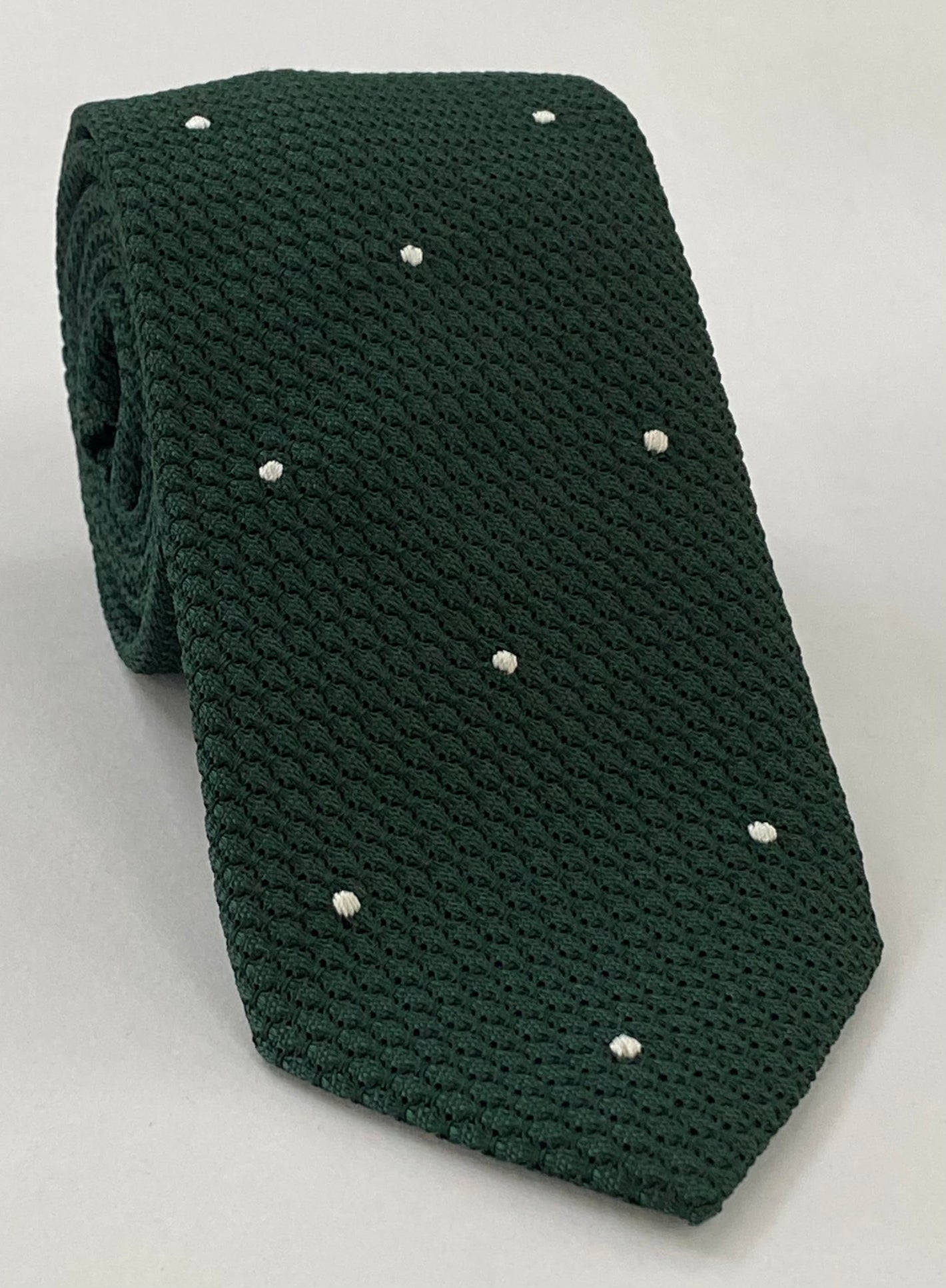 ホワイトのフォレストグリーングレナディン・グロッサ（1） - 手縫いピンドットシルクタイ #GGDT-16