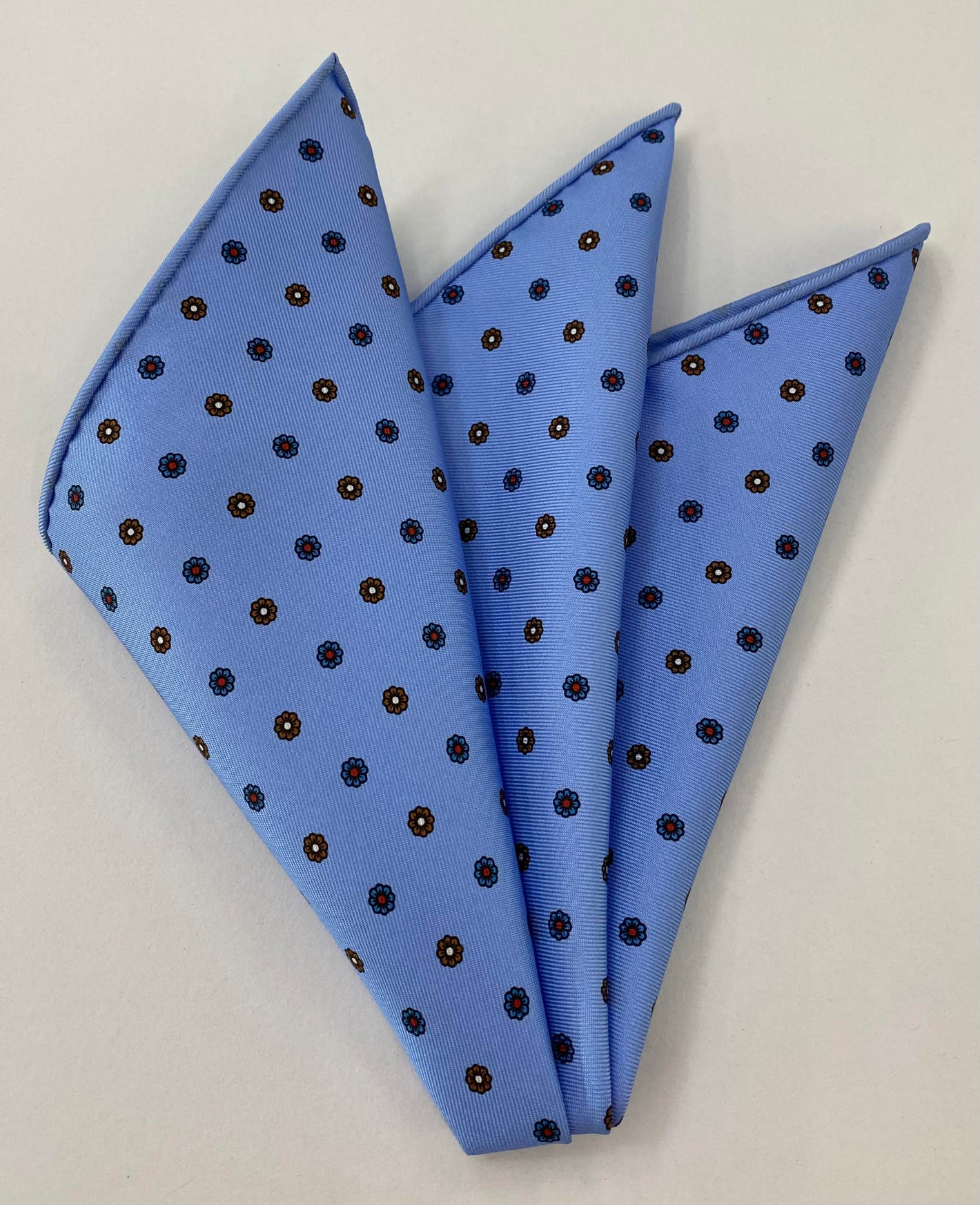 Red, Light Blue & White on Sky Blue Macclesfield Print Silk Pocket Square MCP-332