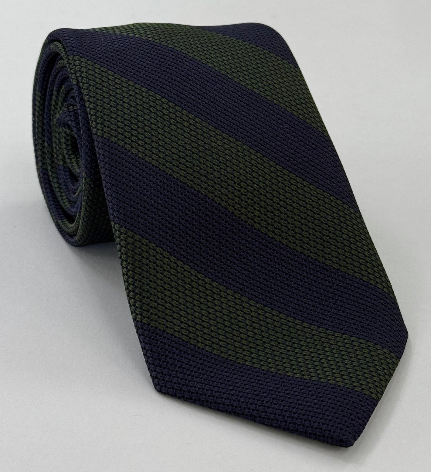 포레스트 그린 & 미드나잇 블루 그레나딘 피나 와이드 스트라이프 실크 타이 GFBST-3