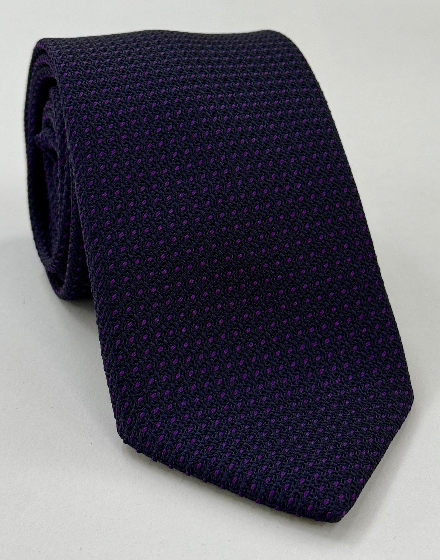 Purple on Midnight Blue Grenadine Pin Dot Silk Tie GGPDT-7
