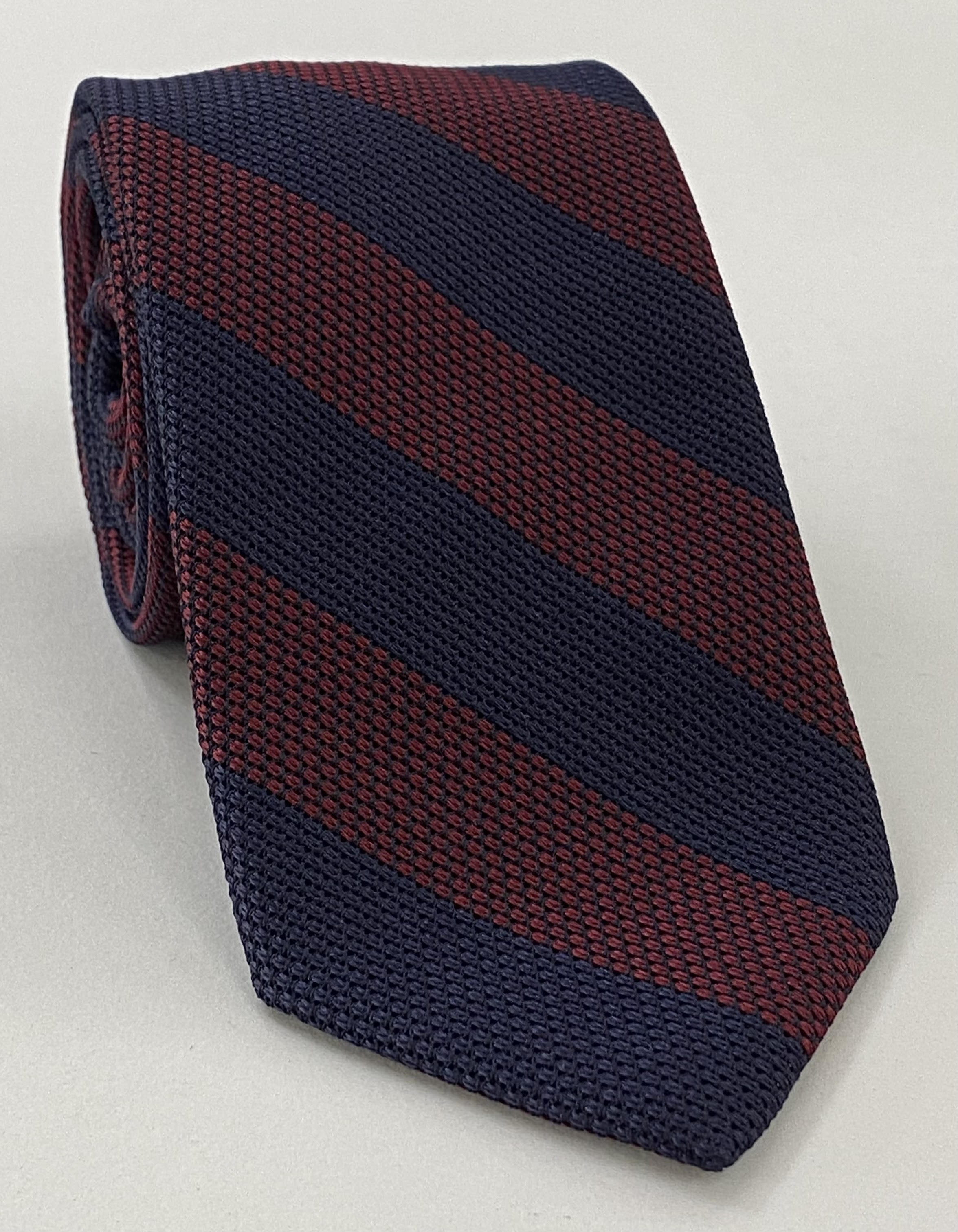 ダークレッド＆ミッドナイトブルー グレナディン フィナ ワイドストライプ シルクタイ GFBST-5
