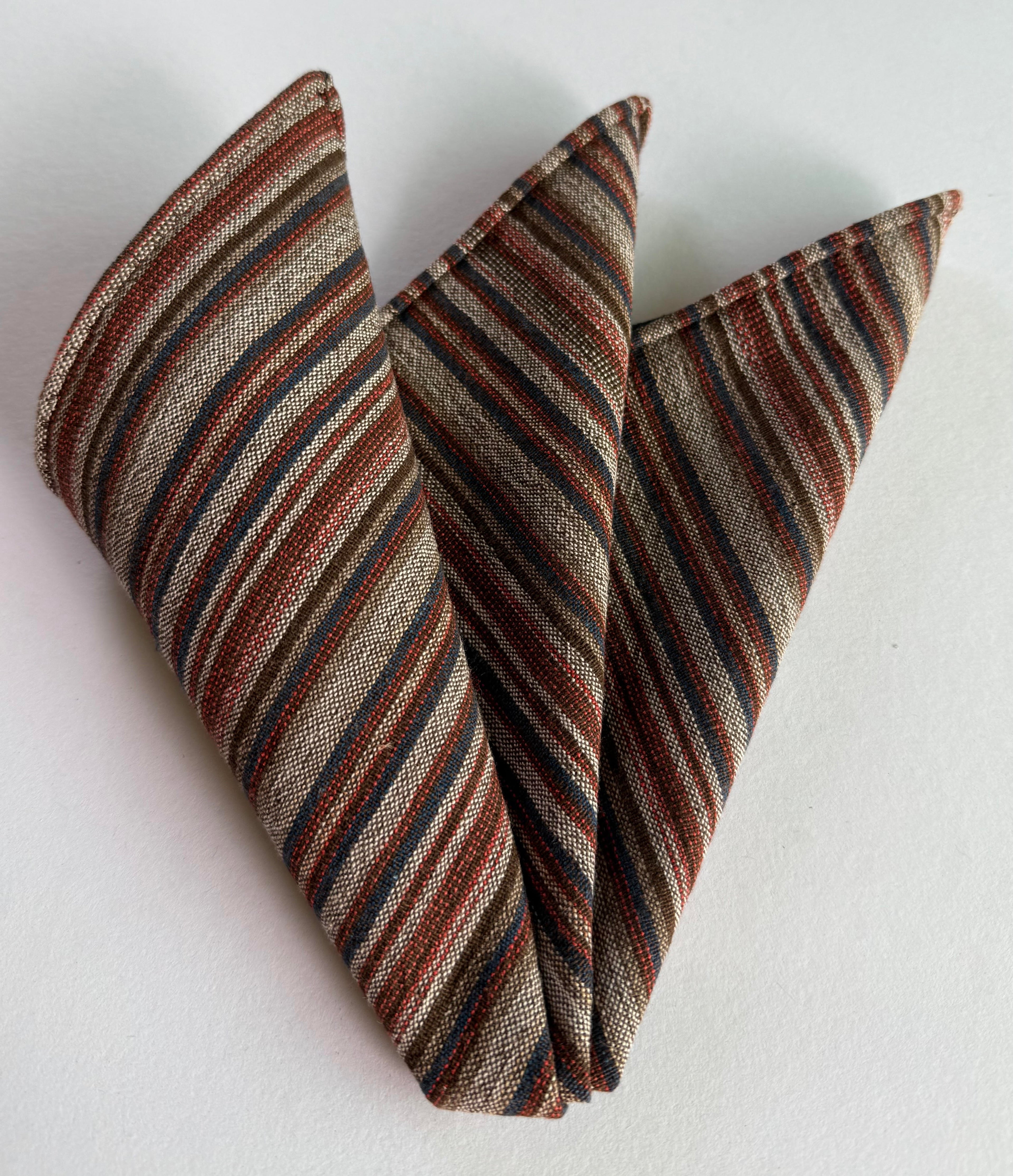 Navy, Red, Chocolate & Off-White Doi Tao Thai Cotton Pocket Square THCP-5