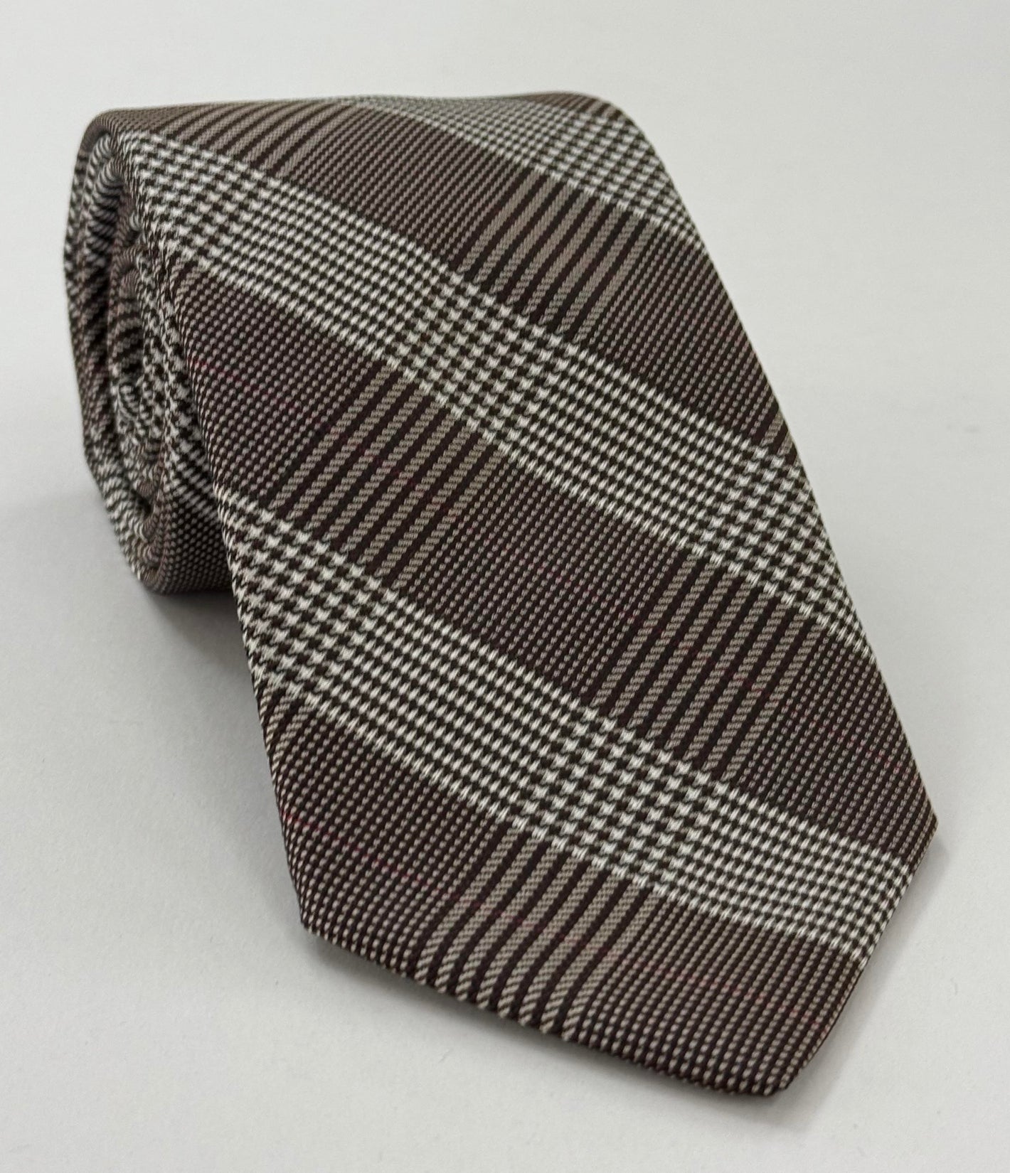 Dark Brown Large Prince Of Wales Silk Tie PWT-2