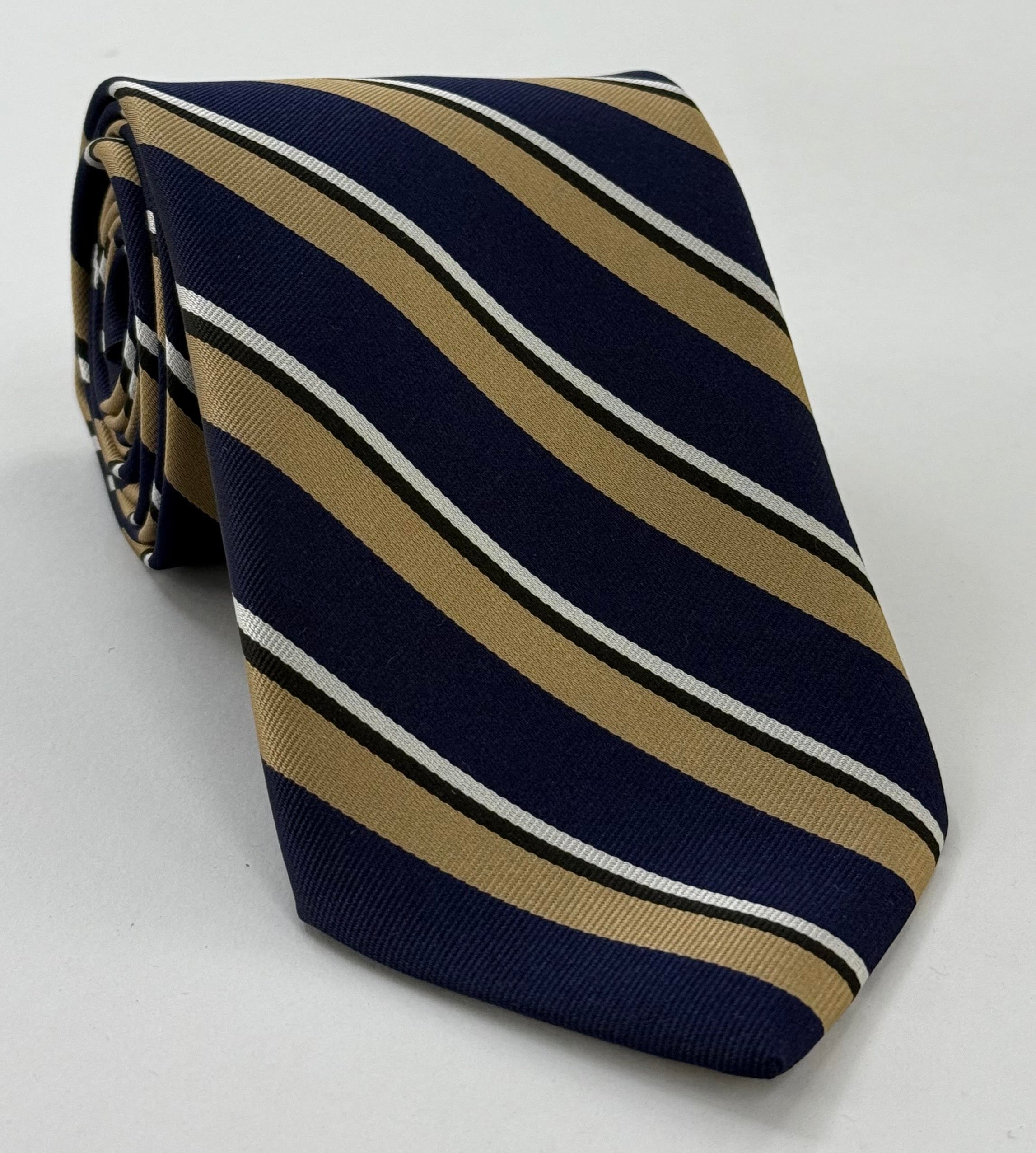 Bloxhamist - Old Boys Silk Tie OBT-4 - Dark Gold, Black & Off-White.