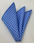 Midnight Blue, Red & Burnt Orange on Sky Blue Macclesfield Print Pattern Silk Pocket Square MCP-457