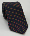 Orange-Red & Yellow-Green on Midnight Blue Macclesfield Printed Silk Tie MCT-194