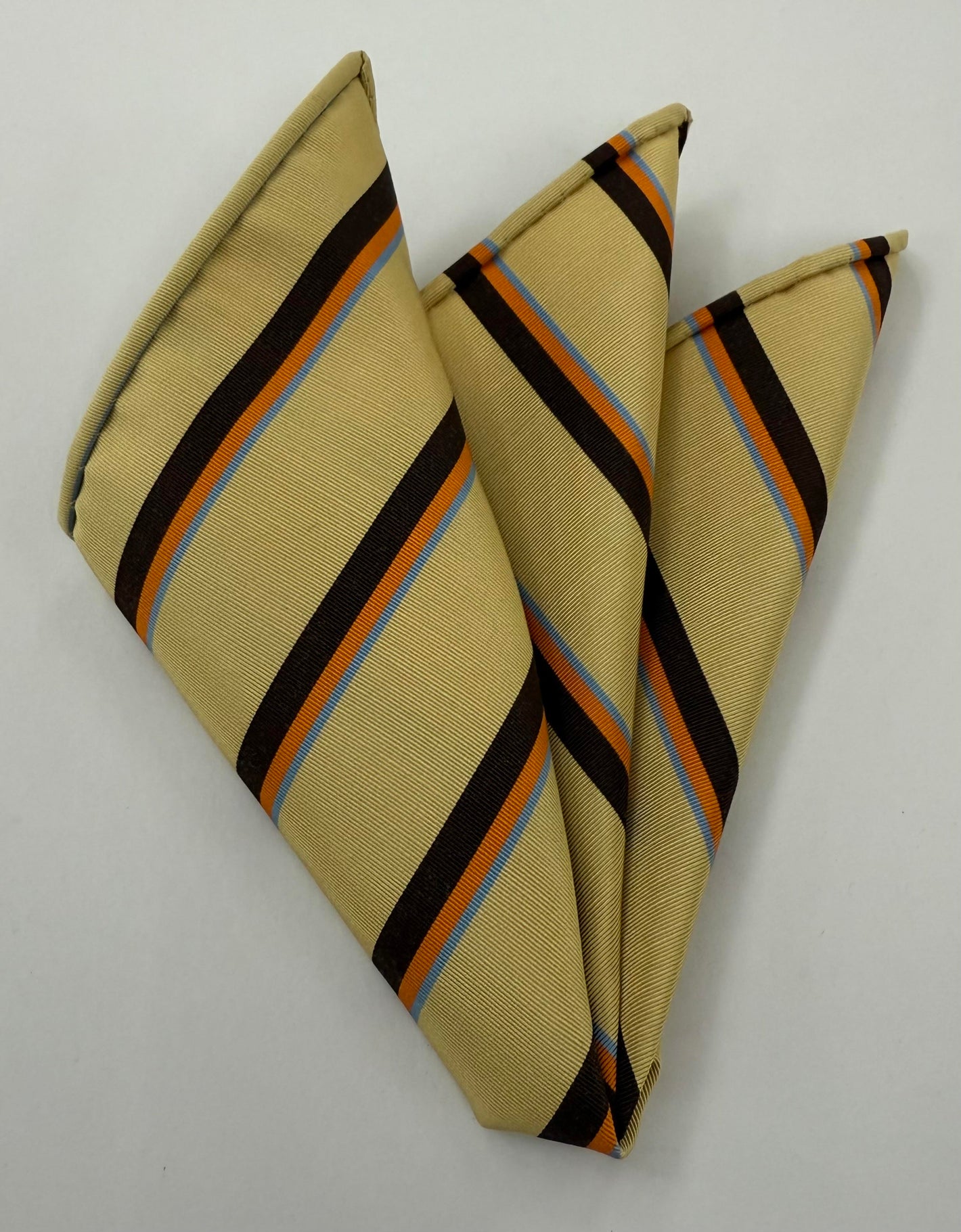 파우더 블루, 오렌지 & 초콜릿 크림 앳킨슨 스트라이프 아이리시 포플린 포켓 스퀘어 #ASP-46