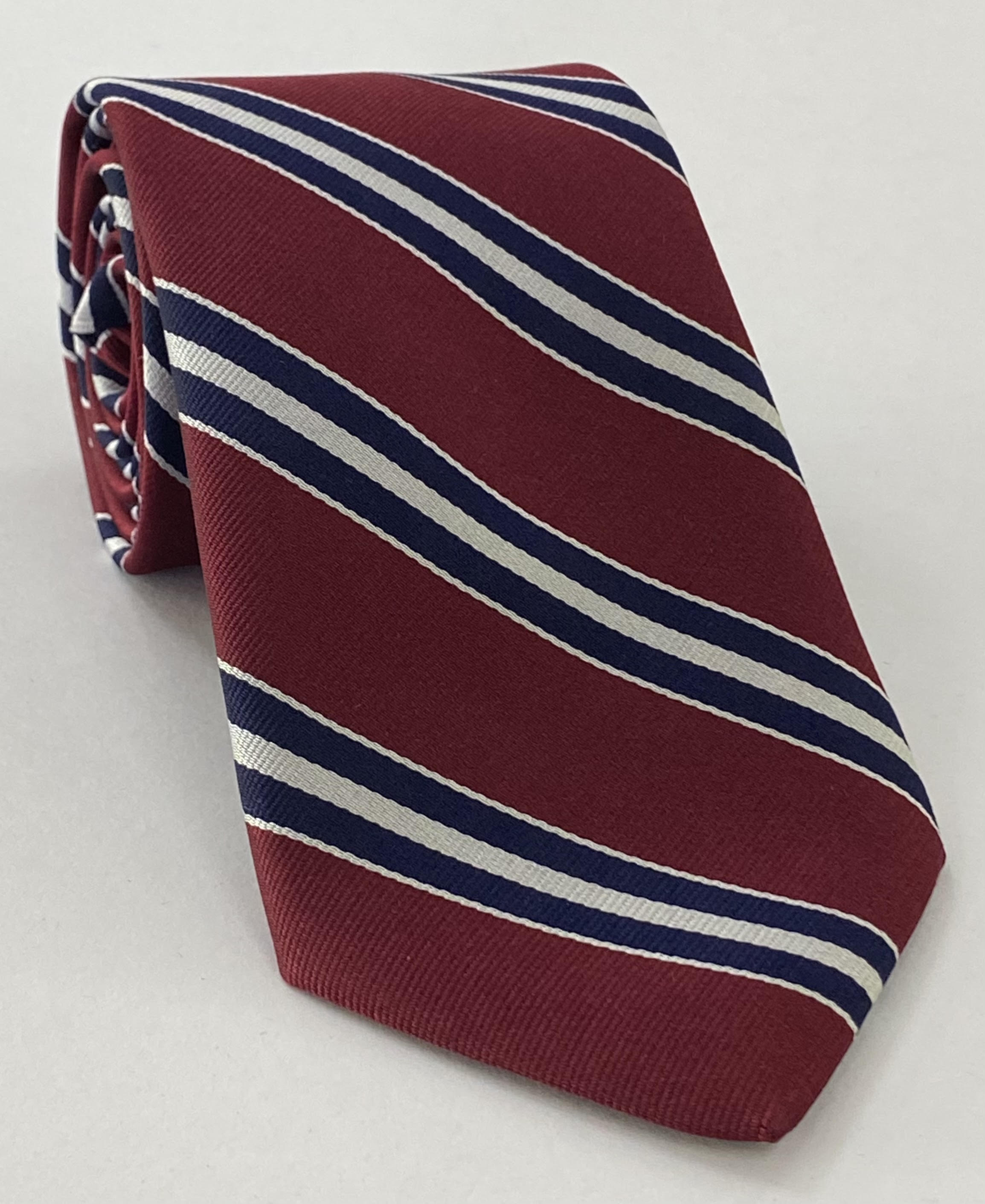 King's Scholar - Old Boys Silk Tie OBT-18 - White & Midnight Blue on Dark Red
