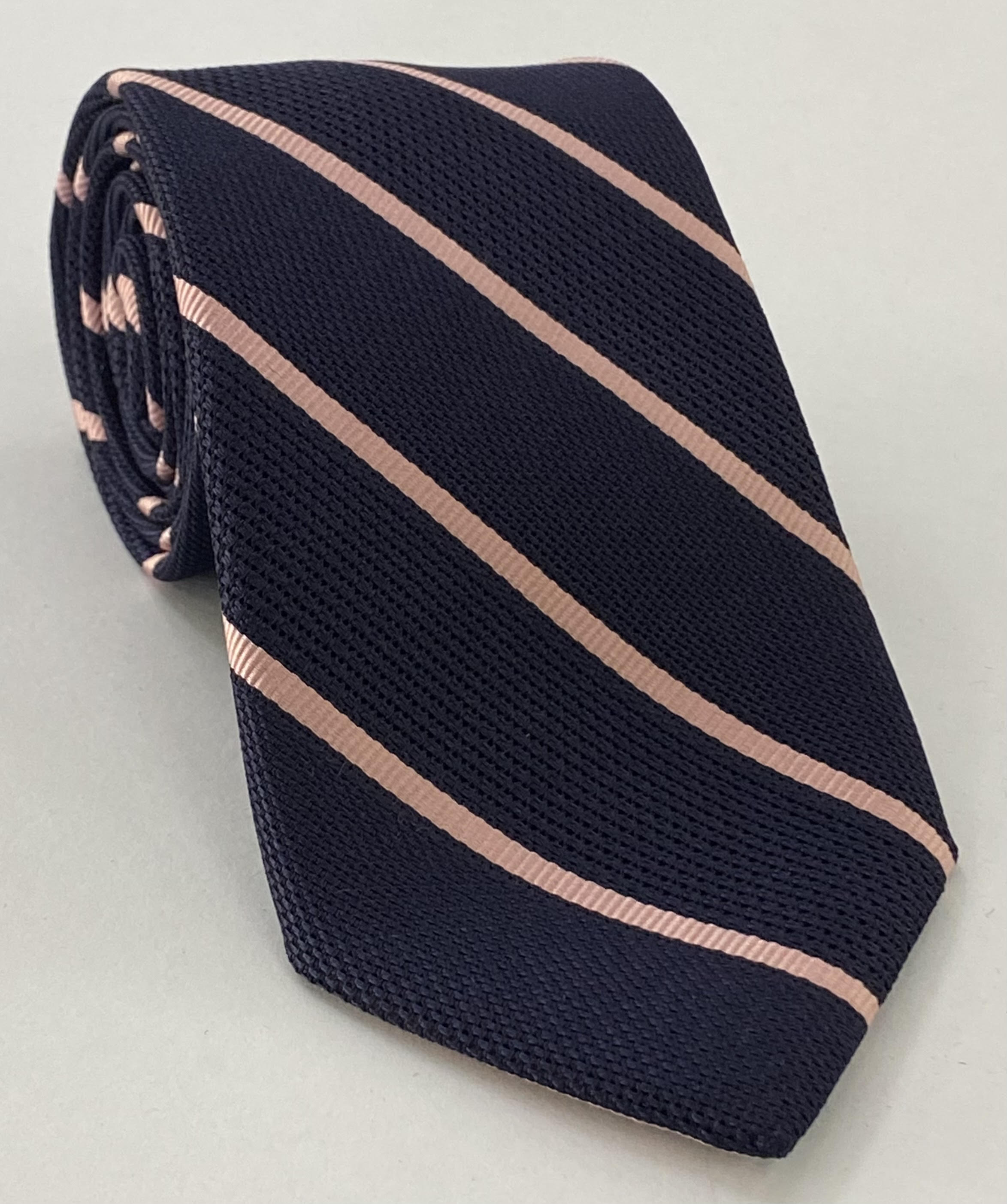 Pink on Midnight Blue Grenadine Fina Reppe Stripe Silk Tie GFRST-7