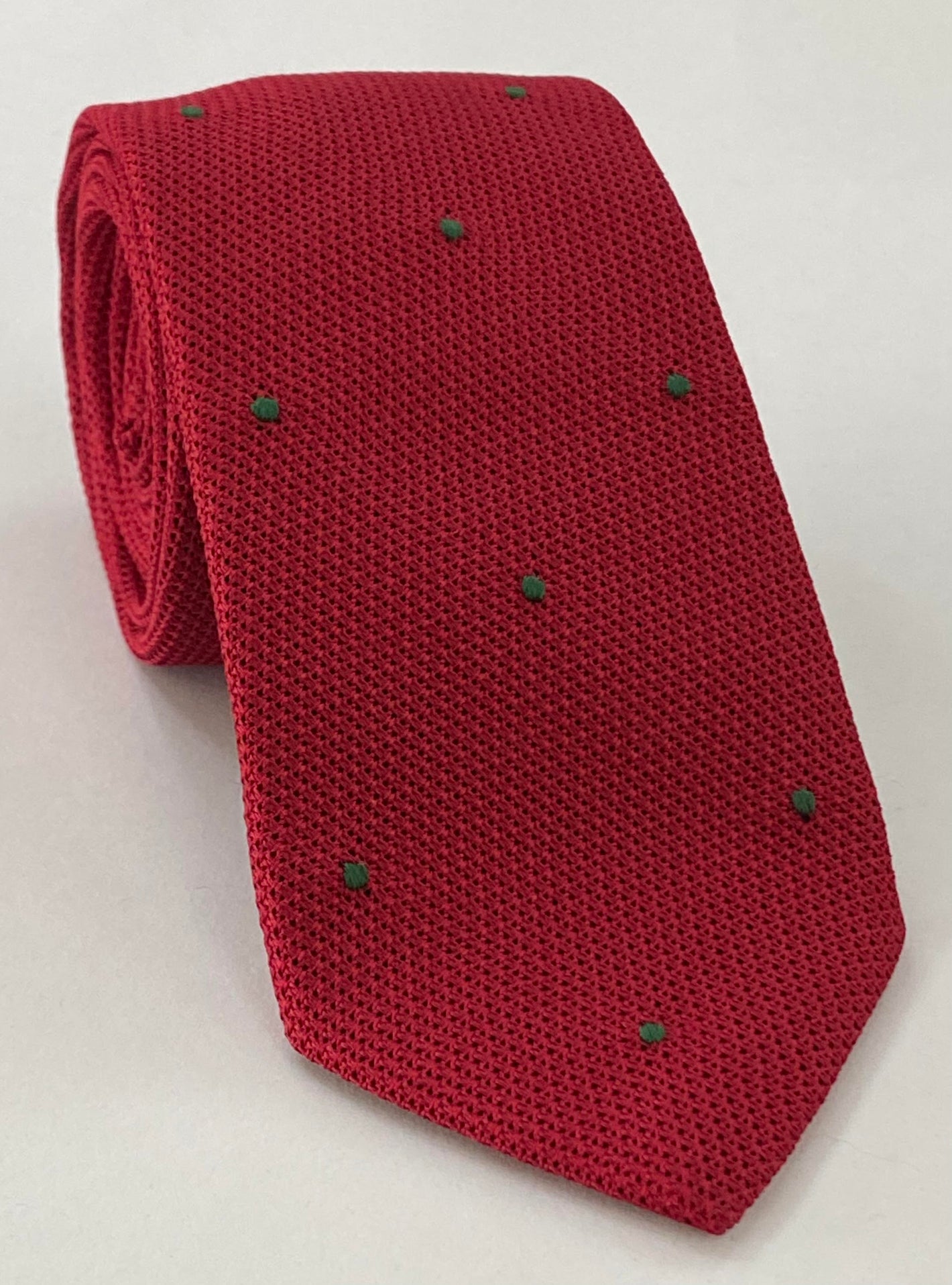 레드 그레나딘 피나 포레스트 그린 (핸드 스티치) 핀 도트 실크 타이 #GFDT-1 (22)