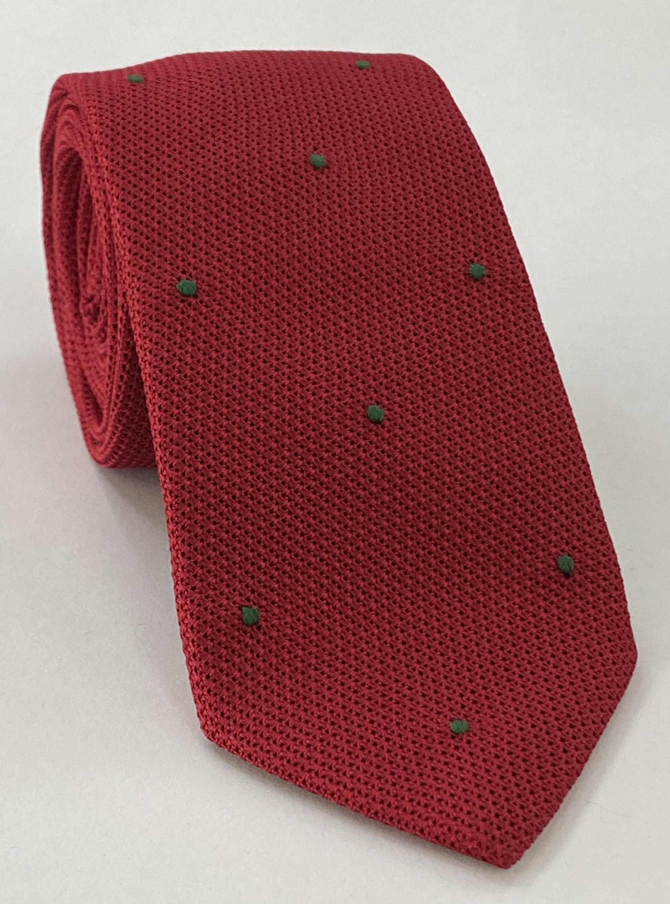 フォレストグリーン（手縫い）ピンドット シルクタイ レッドグレナディン #GFDT-1 (22)