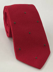 Red Grenadine Fina with Forest Green (Hand Sewn) Pin Dots Silk Tie #GFDT-1 (22)
