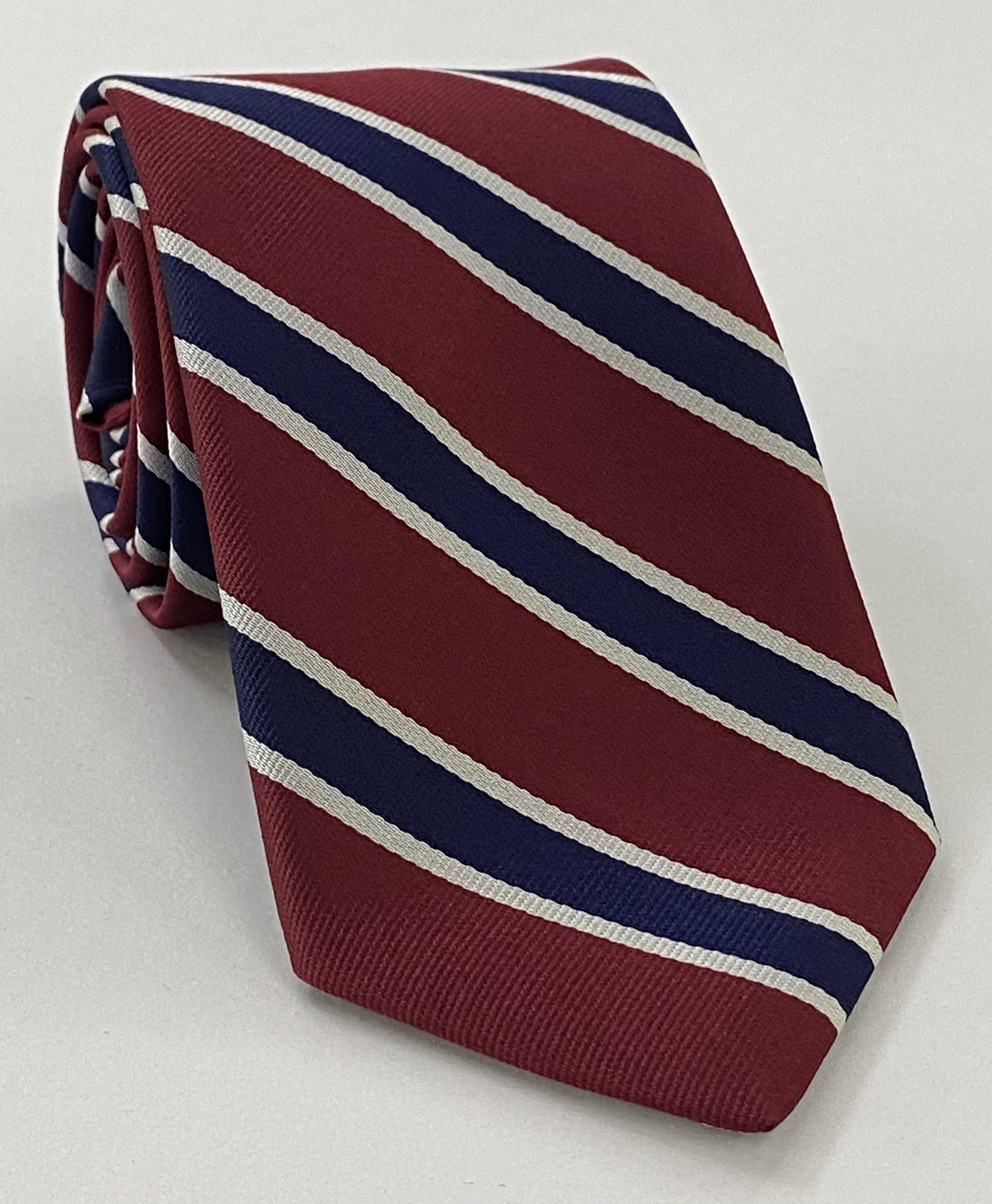 Finchleian Christ’s College - Old Boys Silk Tie OBT-14 - White & Midnight Blue on Dark Red