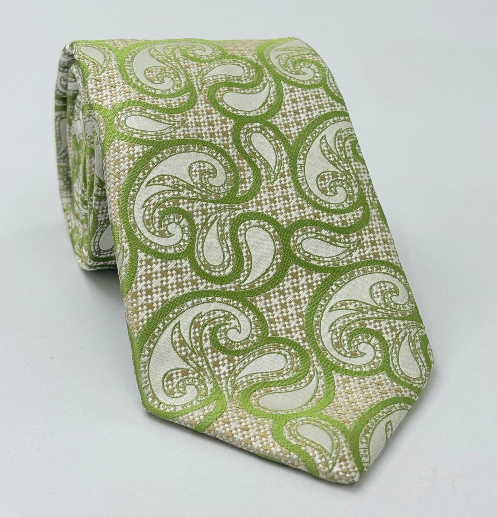 실버 & 브라운 라이트 그린 페이즐리 실크 타이 EPAT-1
