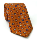 Cream, Blue & Maroon on Orange Macclesfield Modern Madder Printed Silk Tie MMPT-246