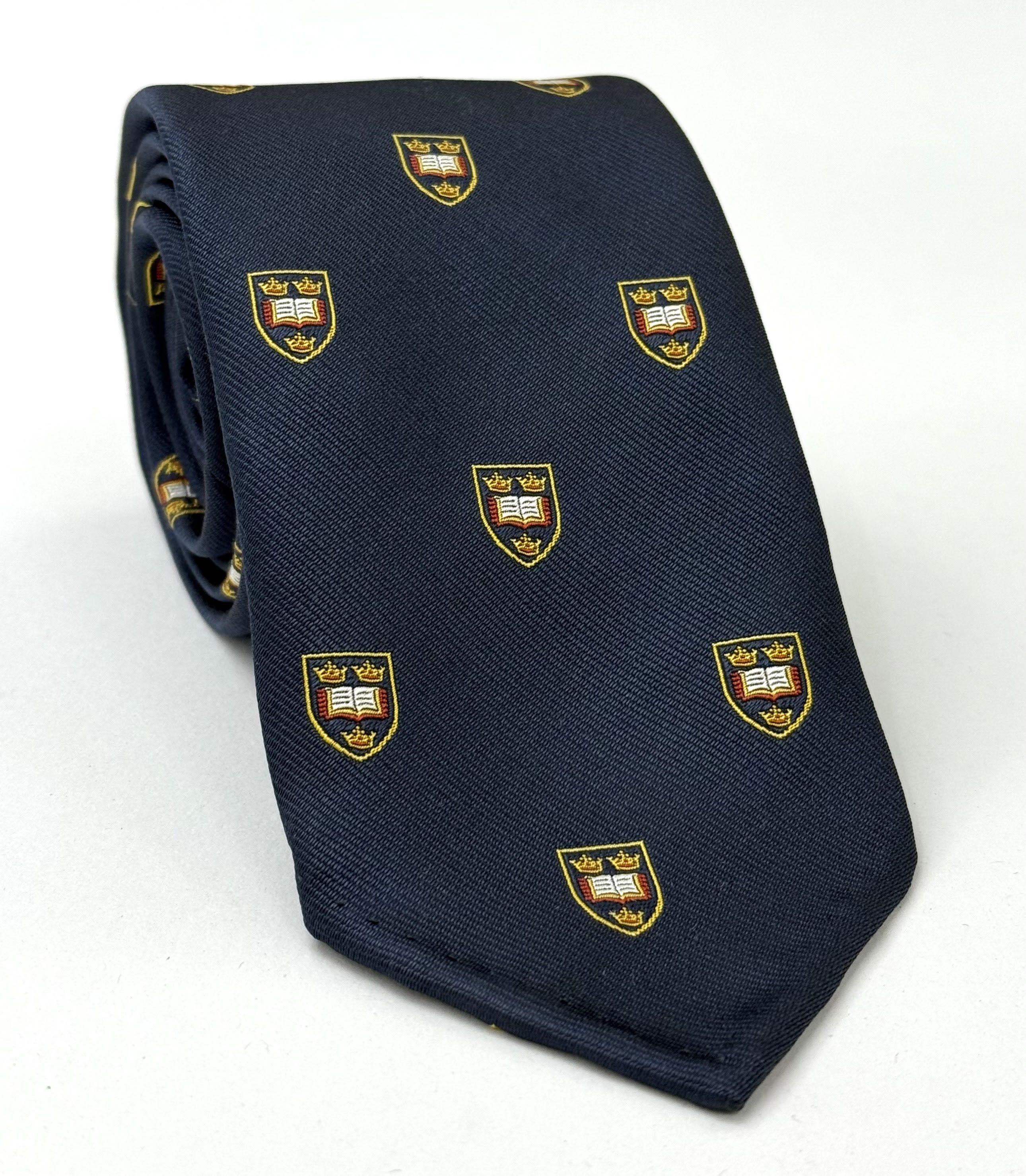 Oxford University, Crest Silk Tie UKU-15  Red, Yellow & White on Midnight Blue