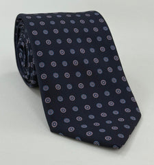 Sky Blue & Lavender on Midnight Blue Macclesfield Print Silk Tie MCT-302