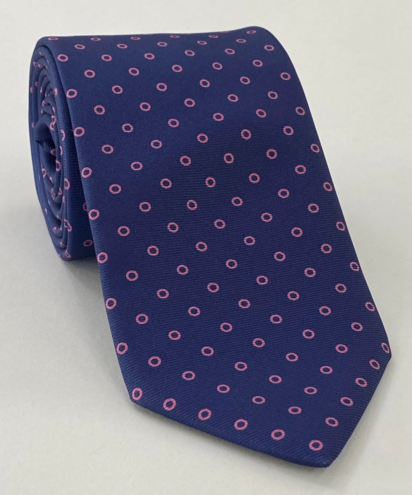 Dark Pink on Dark Navy Macclesfield Print Pattern Silk Tie MCT-459