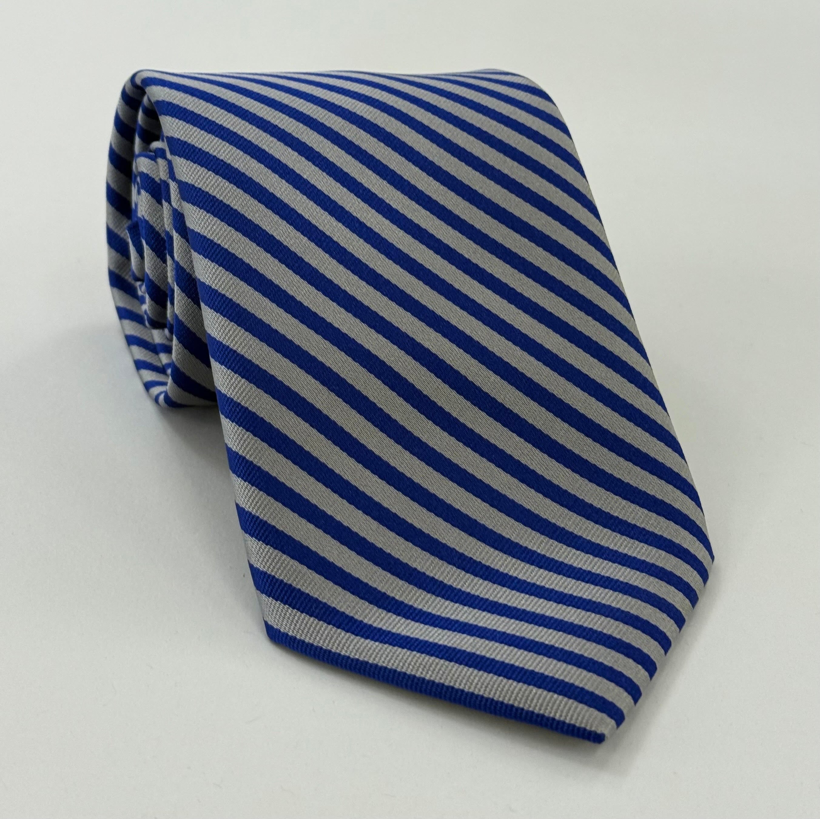 インナーテンプル ストライプ シルクタイ UKL-3 ロイヤルブルー＆シルバーグレー