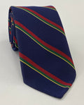 Corn Yellow, Forest Green & Dark Red on Midnight Blue Royal Marines Stripe Silk Tie RGT-40