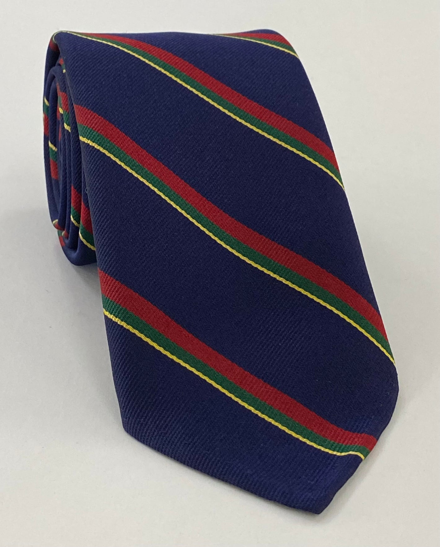 Royal Marines Stripe Silk Tie RGT-40 Corn Yellow, Forest Green & Dark Red on Midnight Blue